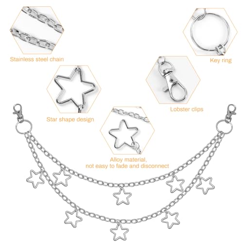 Chain Belt, 5 Pcs Waist Chain Belt Jeans Pants Chain Wallet Chain Pocket Silver Chain Belt Y2K Goth Accessories Punk Dress Body Belly Chain for Women Men3