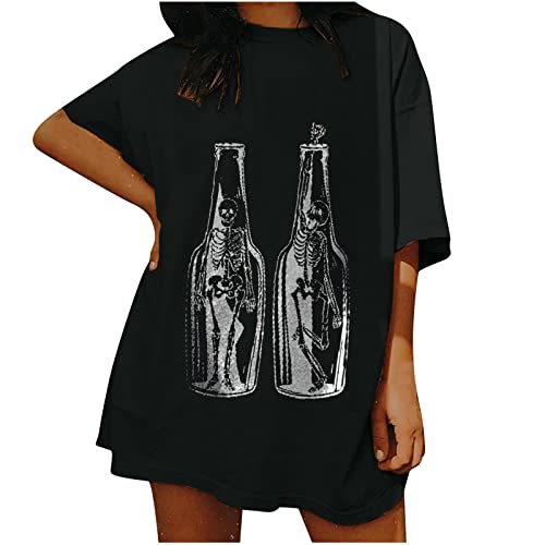 Camiseta de verano para mujer con impresión de botellas, manga corta, extragrande, divertida, cuello redondo 3D, para adolescentes, adolescentes, niñas, informal, camiseta deportiva, Negro , M Cover