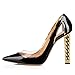 FSJ Women Gold Metal Chain Chunky High Heel Pointed Toe Slip On Fashion Pumps Shoe Size 8 Black Clear