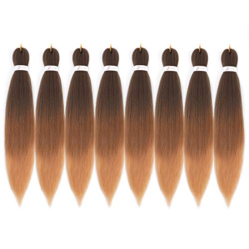 3 Tone Pre Stretched Braiding Hair 26 Inch Synthetic Braids Professional Ombre Pre-stretched Braid Hair Extensions 8 Packs Soft Itch Free Hot Water Setting Yaki Texture Easy Braids Hair(#T4/30/27)