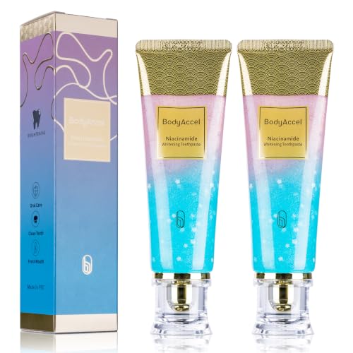 2 Pack BodyAccel Niacinamide Whitening Toothpaste Triple Whitening Niacinamide Toothpaste Brightens and Whitens Teeth Natural Gentle Fresh Breath