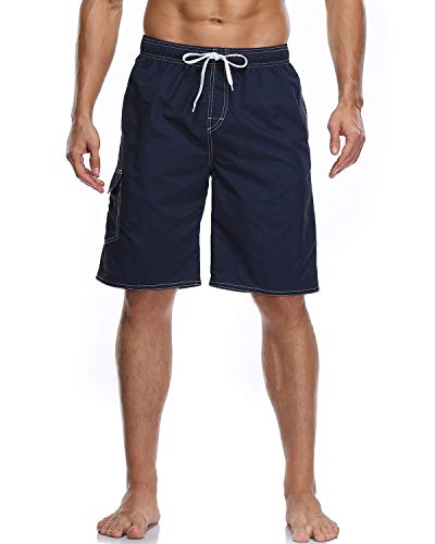 Vocanbomor Men's Quick Dry Swim Trunks Board Shorts with Mesh Lining Swimwear Bathing Suits (B25-Navy, 34)