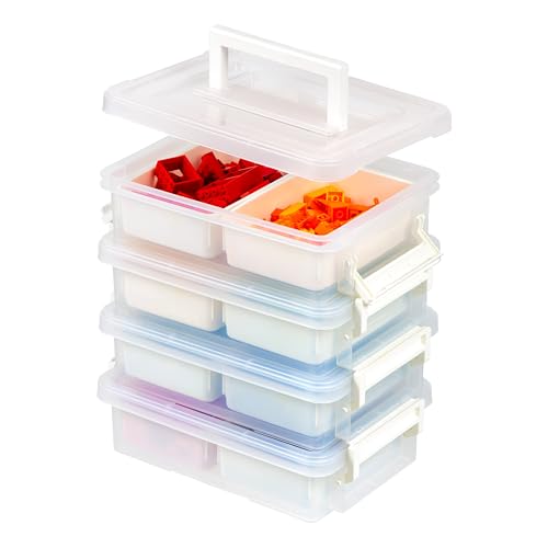 Image of IRIS USA 1 Qt. Plastic Storage Bins with Lids, 4 Pack, Craft Storage Container, Sensory Bin, Organizing Containers for Home, Office & Art Supplies, Stackable, White