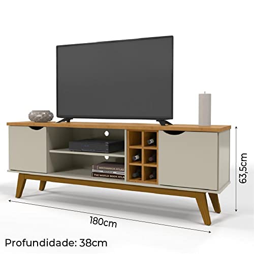 Rack Bancada Para Tv Até 60 Polegadas com Adega Retrô 1,80m Prism Cinamomo/Off White Patrimar