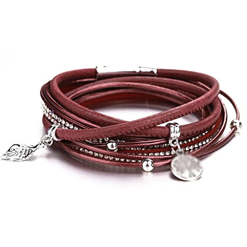 Pulseras Mujer Boho Multicapa Pulseras De Cuero Brazaletes Mujer (Tamaño : 1)