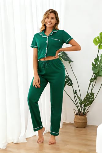 Image of 100% Cotton Pajama Sets for Women 2 Piece Long Sleeve Button Down Pjs Soft Comfy Ladies Sleepwear Lounge Sets S-XL