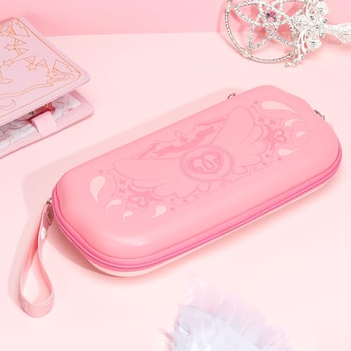Coque rigide rose étanche pour Switch et Switch OLED avec grande capacité de rangement