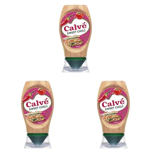 Calvé Salsa Sweet Chili, Salsa Dolce e Piccante, Formato 250 ml Top Down con Peperone Rosso e Peperoncino, Pensato per Pollo Fritto, Tacos e Piatti Asiatici (Confezione da 3)