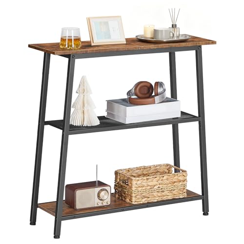 Image of HOOBRO Narrow Console Table, 3-Tier Small Entryway Table with Storage Shelves, Behind Couch Sofa Table, Hallway Table for Entryway, Foyer, Hallway, Living Room, Rustic Brown and Black BF62XG01