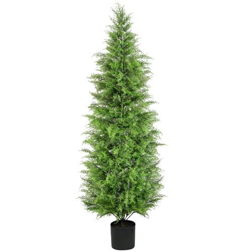 SEVENLOVE Artificial Cedar Trees for Outdoor,6FT Artificial Topiary Trees for Home Decor UV Rated...