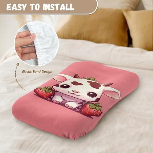 Image of ZOUTAIRONG Cow Strawberry Baby Bassinet Sheets Stretchy Soft for Oval Hourglass Rectangular Bassinet Mattress Pad Stylish Mattress for Baby Bassinet Mini Crib Sheets Pink