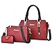 XAOXAO Handtasche Damen Schultertasche Umhängetasche Damen Groß Elegant Trendige Designer Damen Tasche Leder Wasserdicht Handtasche für Büro Schule Einkauf Reise Leder 3-Teiliges Set,Red