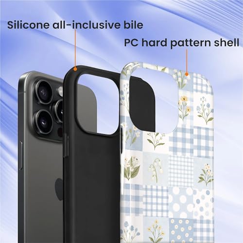 Coque iPhone 14 Pro antichoc double couche avec motif patchwork floral bleu - 3