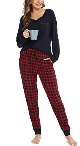 Vlazom Ensembles De Pyjama Femme 2 Pcs Vêtements De Nuit Boutonné à Manches Longues Doux Ensemble Pyjama Femme,Pissenlit,M