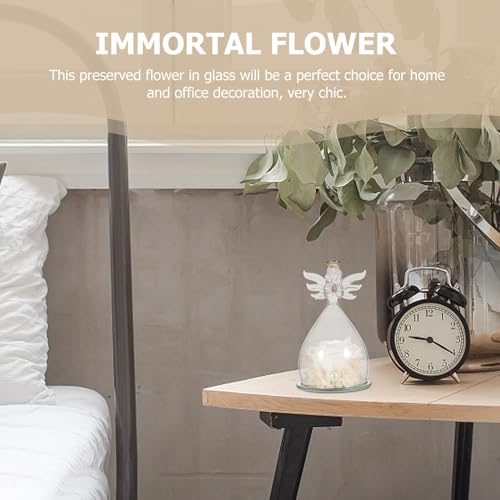 Fleurs éternelles blanches sous cloche et ange, le cadeau de Saint-Valentin idéal - 5