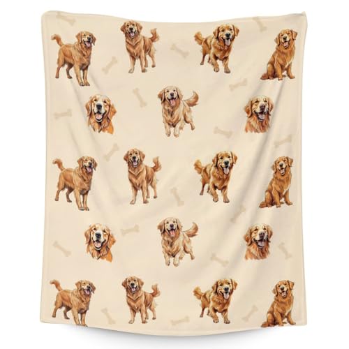 Golden Retriever Blanket - 50x60 Inches Size for Teen - Soft Fluffy Throw for Living Room Decorative - Beige Cute Fuzzy Gifts