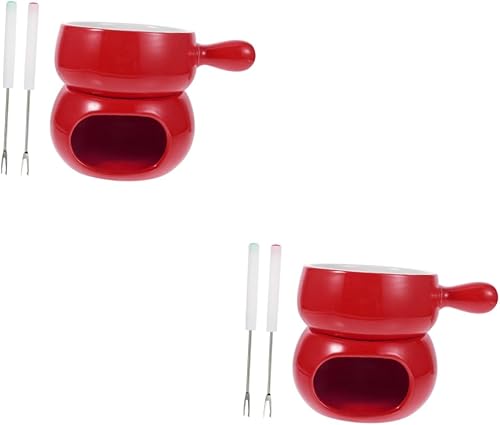NOLITOY 2 juegos de queso Hotpot de acero inoxidable tenedores de inmersión de cocina fondue olla mini fondue olla de porcelana para queso
