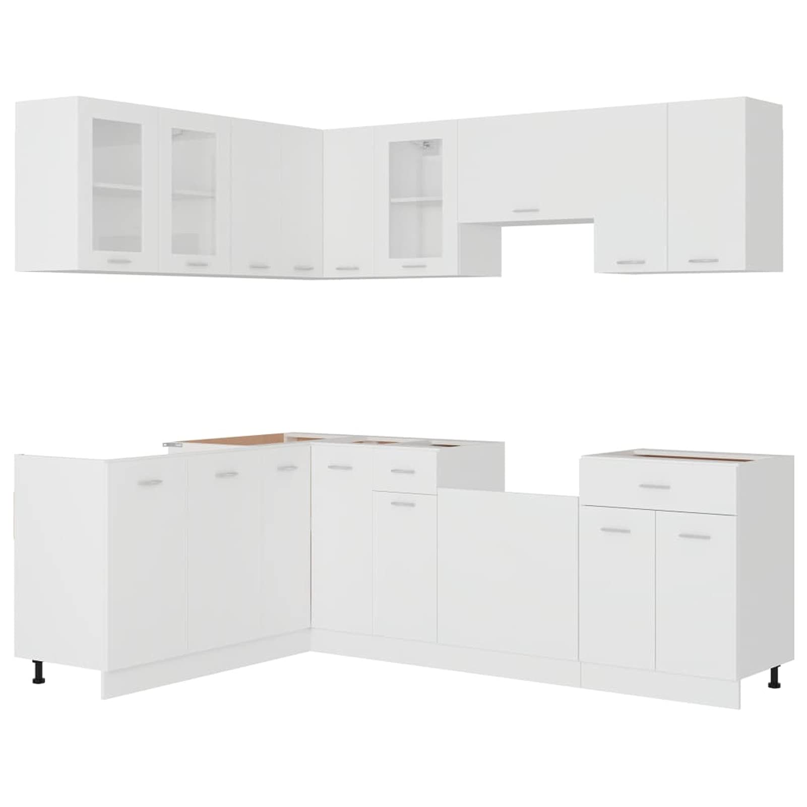 11-TLG. Küchenzeile, Einbauküche, Küche Komplett, Einbauküchen, Single Küche Komplett, Kleiner Küchenblock, Weiß Spanplatte