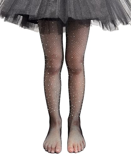 Jastore Girls Halloween Tights Fishnet Tight Sparkle Rhinestone Hollow Out Pantyhose Kids Bling Mesh Stockings