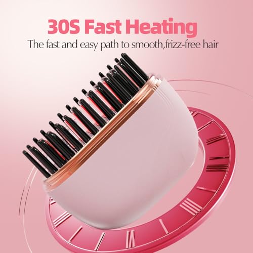Image of Mini Straightener, 2-in-1 Cordless Hair Straightener Comb,Rechargeable Portable Hair Straightener Brush, 3-Speed Temperature Control, Anti-Scald Shell, Lightweight & Portable Travel (Black)