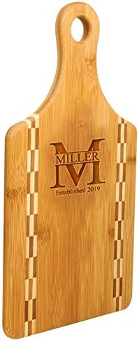 Personalized Bamboo Cutting Board with Butcher Block Inlay – Miller (Paddle)