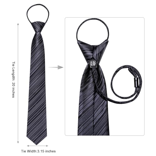Image of Hi-Tie Zipper Ties for Men Pre-tied Tie Set Lapel Pin Pocket Square and Cufflinks Formal Business Wedding Adjustable Necktie
