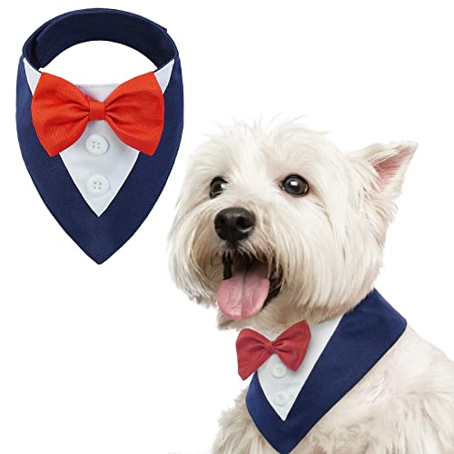 FUAMEY Dog Tuxedo,Formal Dog Wedding Bandana Dog Collar with Bow Tie Dog Birthday Costume Adjustable Pet Party Tux Dog Wedding Attire,Dog Valentines Outfit Cosplay for Small Medium Large Pets Blue XS FUAMEY Dog Tuxedo,Formal Dog Wedding Bandana Dog Collar with Bow Tie Dog Birthday Costume Adjustable Pet Party Tux Dog Wedding Attire,Dog Valentines Outfit Cosplay for Small Medium Large Pets Blue XS