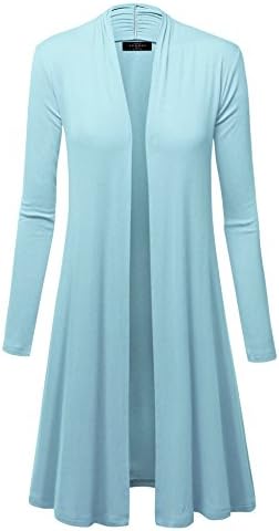 WSK1048 Womens Solid Long Sleeve Open Front Long Cardigan M Aqua
