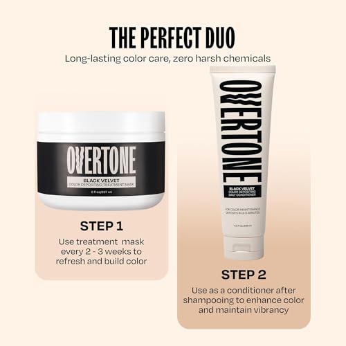Overtone Semi Permanent Hair Color Conditioner, Black Velvet, 8 oz, Nourishing, Damage-Free, Color Depositing Mask for All Hair Types with Shea Butter & Coconut Oil, Vegan & Cruelty-Free
