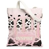 Dripping Canvas Tote Bag for Women, Playful Funky Cow Print Stars No Peach Washable Reusable Grocery Bags Ideas for Trave, Pfirsich, 13x15 Inch