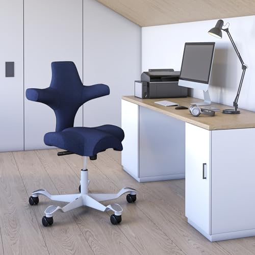 Image of HAG Capisco Standard Chair-White Frame-Upholstered Cobalt Blue