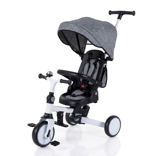 HONEY JOY Tricycle, 9-in-1 Toddler Bike w/Adjustable Push Handle & Canopy, Reversible Seat, Removable Pedal & Folding Rear Wheels, Safety Belt, Storage, Kids Trike for Boys Girls Aged 1-6 (Gray)