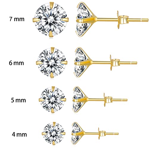 Boucles d'oreilles or post brillant et zircone à 4 griffes en argent