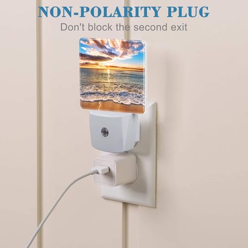 Image of Colorful Ocean Beach at Sunrise Night Light Plug into Wall with Dusk to Dawn Sensor Cute Nightlight for Kid Girls Boys Women Men Room Decor, Hallway, Kitchen, Bathroom, Nursery, Stairs