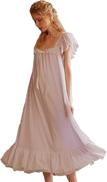 Womens Summer Victorian Nightgown Babydoll Chemises Sleepwear Sheer Nightdress Bridal Nighty Pajamas