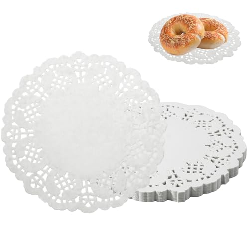 Bonsicoky Confezione da 100 centrini di carta bianchi in pizzo – Centrini per alimenti – Tovagliette rotonde di carta per feste di compleanno e decorazioni da tavola di nozze