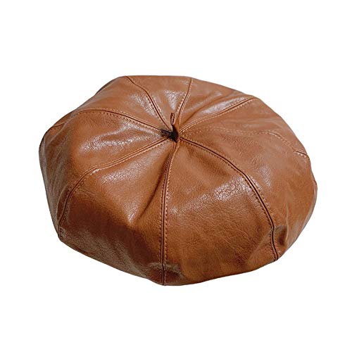 Eilova Orityle Women Beret Hat Pu Leather Cap French Style Beanie Adjustable Newsboy Winter Hat Slouchy Painter Hats Brown #TOP7
