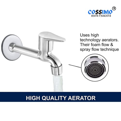 Image of Cossimo Jazz Stainless Steel Long Body Bib Cock Tap with Wall Flange (Chrome Finish)