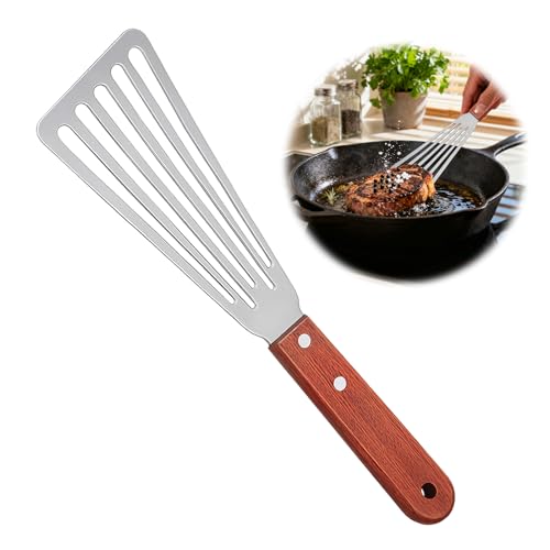 Espátula De Acero Inoxidable Con Ranuras, Utensilio De Cocina Con Mango De Madera Para Dar La Vuelta A Los Peces, Hoja De 16 Cm, 28 Cm De Longitud, Diseño Biselado Para Un Fácil Giro