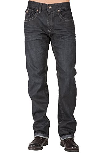 Level 7 Men's Relaxed Straight Leg Premium Denim Jeans Dark Vintage Hand Sanding