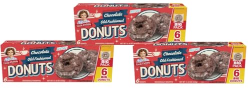Little Debbie Chocolate Old Fashioned Donut Big Pack 15.43oz, 18 Individually Wrapped Donuts (3 Boxes)