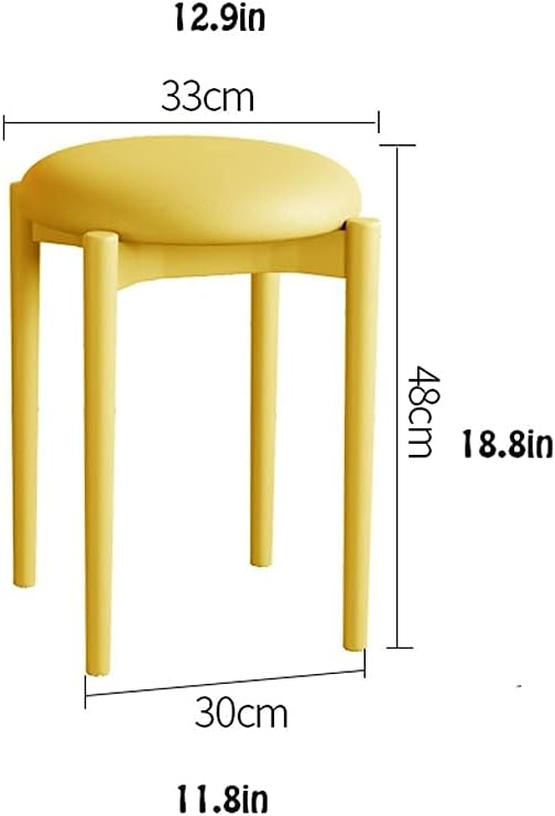 Minimalist Fashion Creative Plastic Round Stools Leather Cushions Dining Table Stools High Stools for Bedroom Living Room/Diningcasual/White