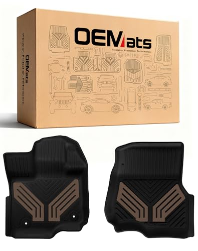 Image of 2-Piece Front TPE Floor Mats for Ford F-150 2015-2026 F150 Lightning 2022-2025 | Saddle Brown Wing Design | Heavy Duty All-Weather Protection