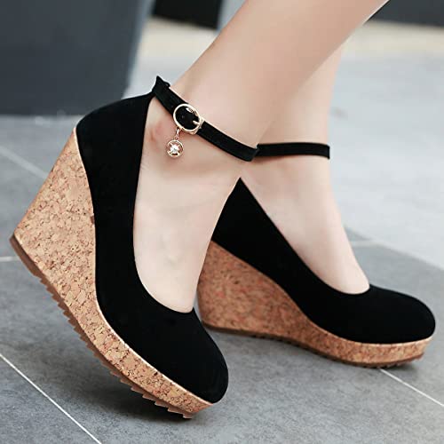 Uniquelly Womens Wedge Mary Janes Thick Platform High Heel Pumps Ankle Strap Round Toe Fashion Shoes4