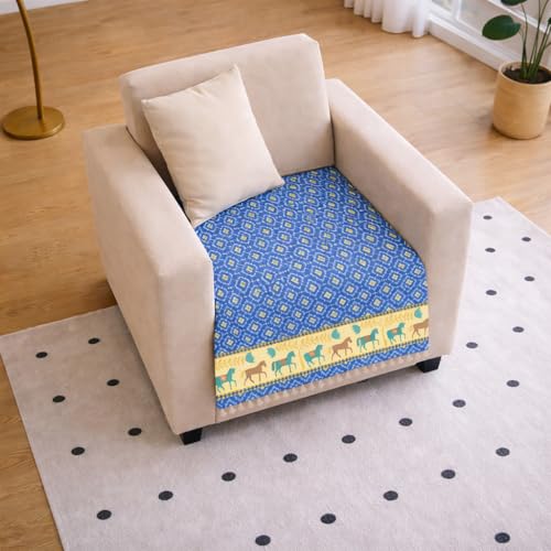 Image of Roseate Quilted Velvet Sofa Cover (1 Seater / 24 inchx27 inch) Sofa Protector for Living Room /Bedroom interiors (Blue /Harley) with Tassels