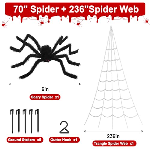 Land Guard 240'' Big Spider Web Halloween Decor+70'' Huge Spider for Roof の商品画像 2
