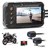 Motorcycle Dash Cam Dual HD Camera Front and Rear View,3' IPS Screen 720P IP67 Waterproof 150° Wide Angle Sportbike Recording DVR with G-Sensor,Loop Recording,Night Vision,Parking Monitor+32G SD