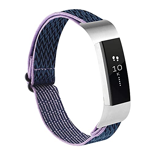 Image of Adjustable Elastic Bands Compatible with Fitbit Alta /Alta HR, Soft Stretchy Nylon Sports Breathable Replacement Wristbands for Women Men (Navy Blue Purple)