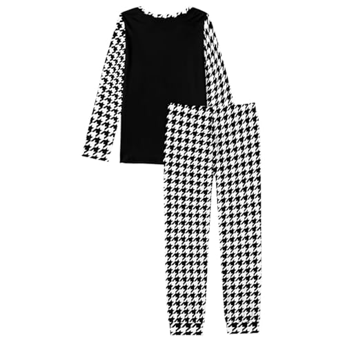 Matching Pajamas for Couples 3D Print Houndstooth Plaid Pattern Long-Sleeved Nightwear Round Neck3