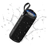 Bobtot Portable Bluetooth Speaker, IPX6 Waterproof Speaker with Punchy Bass, 15W Loud Sound, RGB, 15H Playtime, Dual Pairing for Party, Camping, Beach, Black
